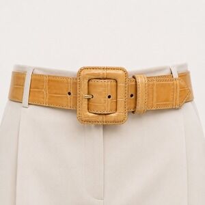 Tardini Genuine American Alligator Belt Womens Size 36 Honey Tan Exotic Leather